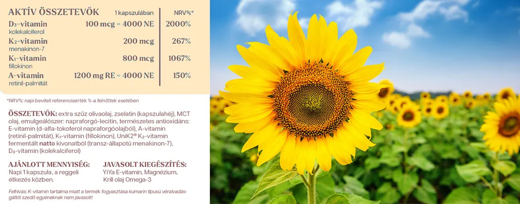 Complex YiYa cu Vitamina D3 & Vitamina K2, 60 capsule