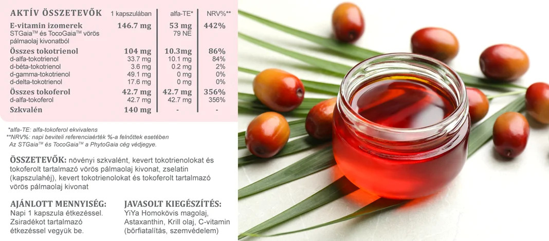 YiYa Tokotrienol & Squalen, 60 capsule – complex antioxidant natural din ulei de palmier roșu