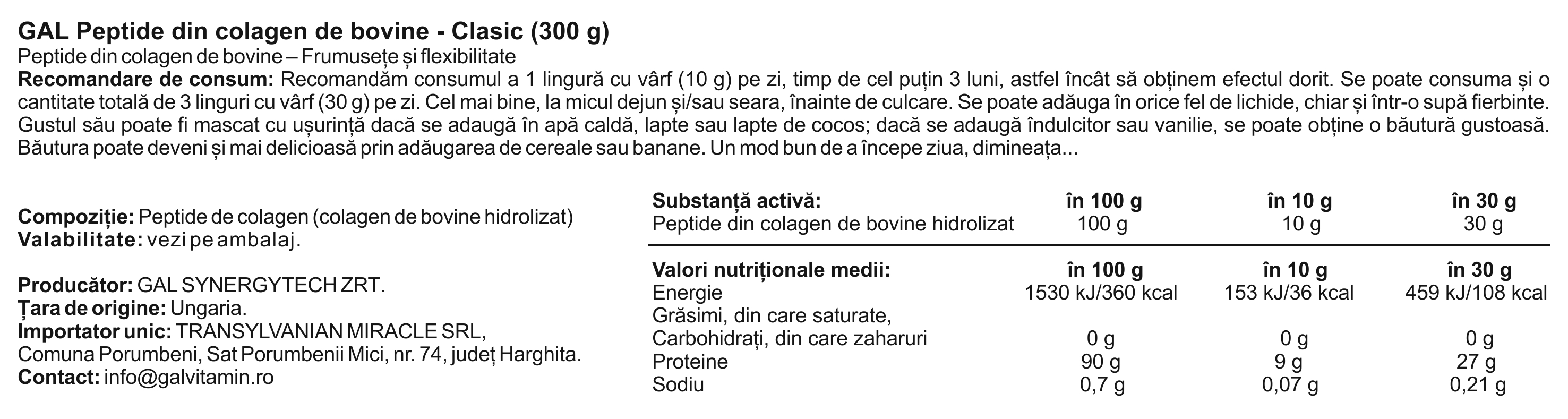 GAL Peptide din colagen de bovine - Vită Clasic 300 gr