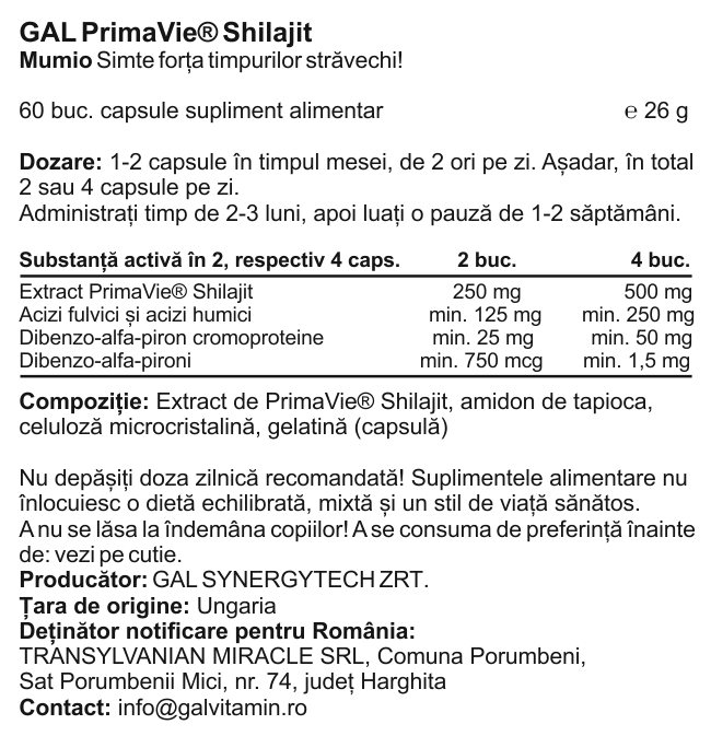 GAL PrimaVie® Shilajit - 60 caps.